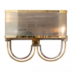Pair of stainless steel and brass sconces